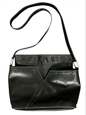 Versace Brown Leather Crossbody Bag with White Contrast Stitching